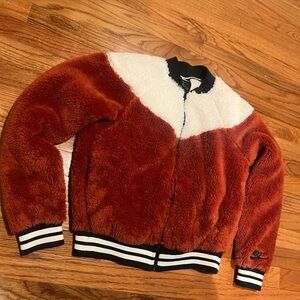 NIKE Jacket Sherpa Fleece Zip Womens S Faux Fur Brown Western Preppy Colorblock